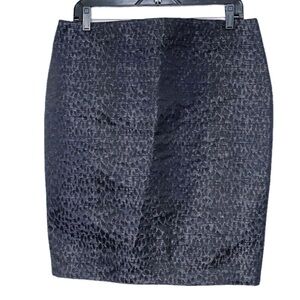 ABS Platinum Allen Schwartz Animal Print‎ Metallic Black Blue Pencil Skirt
